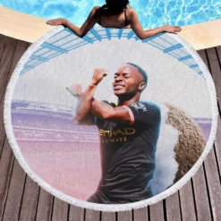 Energetic Football Player Raheem Sterling Round Beach Towel 1