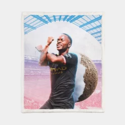 Energetic Football Player Raheem Sterling Sherpa Fleece Blanket 1