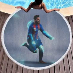 Energetic Footballer Lionel Messi Round Beach Towel 1