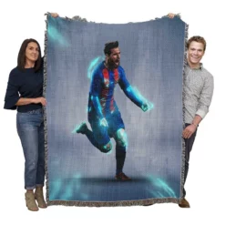 Energetic Footballer Lionel Messi Woven Blanket
