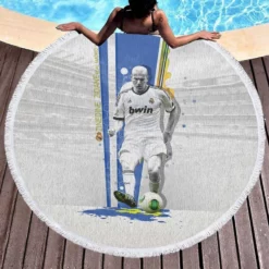 Energetic Footballer Zinedine Zidane Round Beach Towel 1