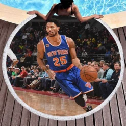 Energetic NBA Basketball Player Derrick Rose Round Beach Towel 1