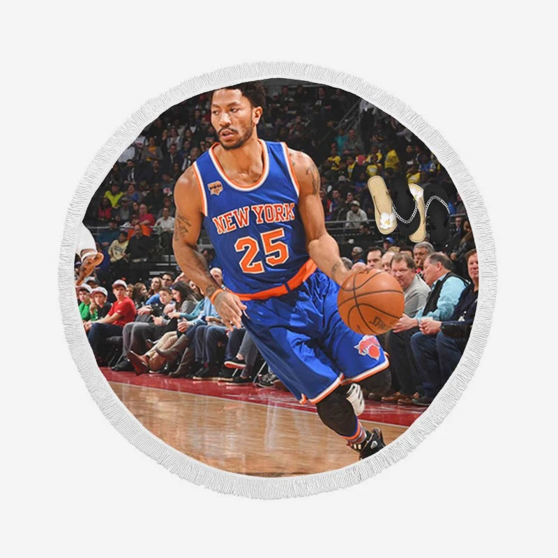 Energetic NBA Basketball Player Derrick Rose Round Beach Towel