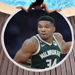 Energetic NBA Basketball Player Giannis Antetokounmpo Round Beach Towel 1