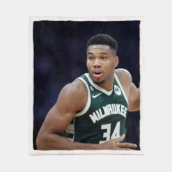 Energetic NBA Basketball Player Giannis Antetokounmpo Sherpa Fleece Blanket 1