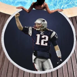 Energetic NFL Player Tom Brady Round Beach Towel 1