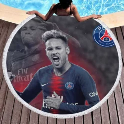 Energetic PSG Football Player Neymar Round Beach Towel 1