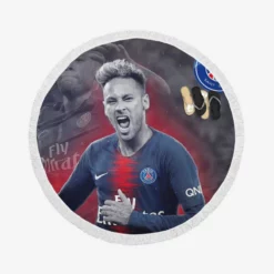 Energetic PSG Football Player Neymar Round Beach Towel