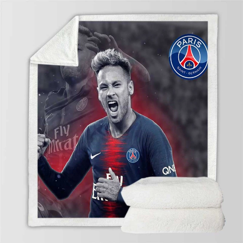 Energetic PSG Football Player Neymar Sherpa Fleece Blanket