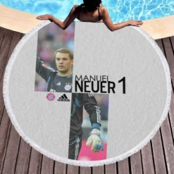 Energetic Soccer Player Manuel Neuer Round Beach Towel 1