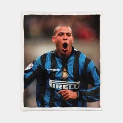 Energetic Soccer Player Ronaldo Nazario Sherpa Fleece Blanket 1