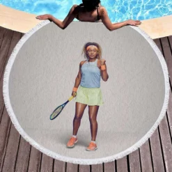 Energetic Tennis Player Naomi Osaka Round Beach Towel 1