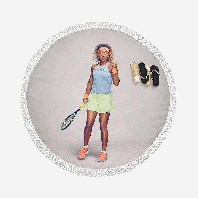 Energetic Tennis Player Naomi Osaka Round Beach Towel