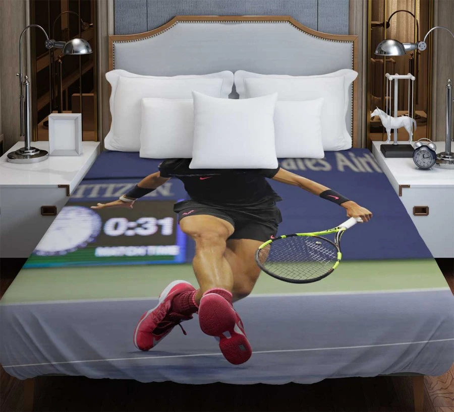 Energetic Tennis Player Rafael Nadal Duvet Cover