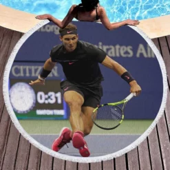 Energetic Tennis Player Rafael Nadal Round Beach Towel 1