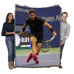 Energetic Tennis Player Rafael Nadal Woven Blanket
