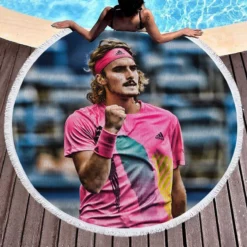 Energetic Tennis Player Stefanos Tsitsipas Round Beach Towel 1