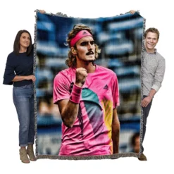 Energetic Tennis Player Stefanos Tsitsipas Woven Blanket