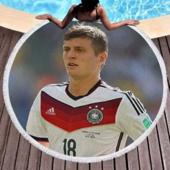 Enthusiastic German Sports Player Toni Kroos Round Beach Towel 1