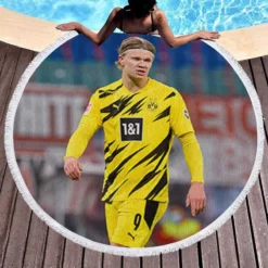 Erling Haaland Energetic Dortmund BVB Club Player Round Beach Towel 1