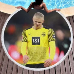 Erling Haaland Soccer Player Round Beach Towel 1