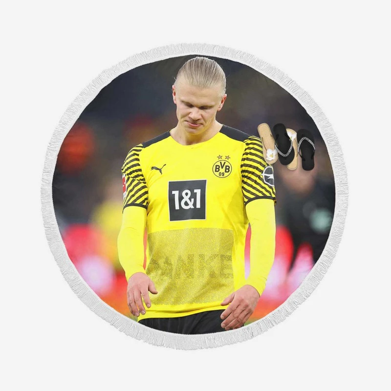 Erling Haaland Soccer Player Round Beach Towel