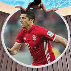 Ethical Football Player Robert Lewandowski Round Beach Towel 1