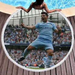 Ethical Football Player Sergio Aguero Round Beach Towel 1