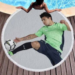 Euphoric Footballer Sergio Aguero Round Beach Towel 1