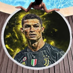 European Cups Footballer Player Cristiano Ronaldo Round Beach Towel 1