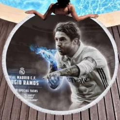 European Footballer Sergio Ramos Round Beach Towel 1