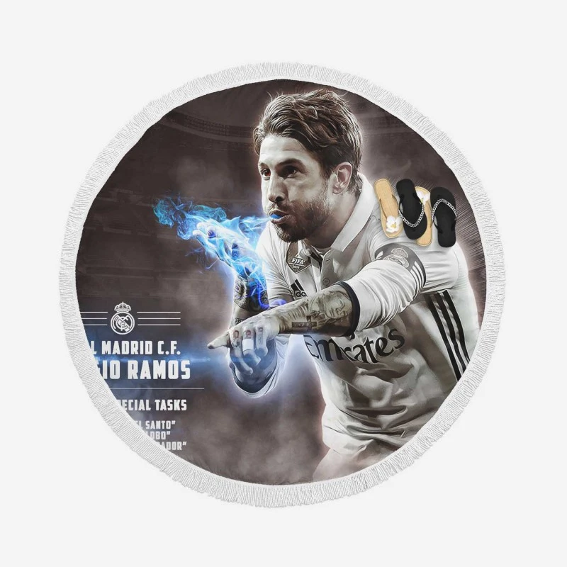 European Footballer Sergio Ramos Round Beach Towel