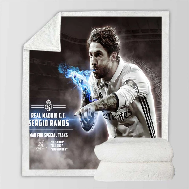 European Footballer Sergio Ramos Sherpa Fleece Blanket