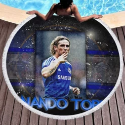 Excellent Chelsea Football Player Fernando Torres Round Beach Towel 1