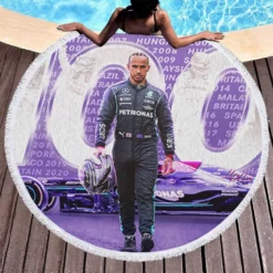 Excellent Formula 1 Racer Lewis Hamilton Round Beach Towel 1