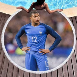 Excellent French Football Player Kylian Mbappe Round Beach Towel 1