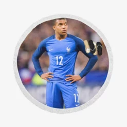 Excellent French Football Player Kylian Mbappe Round Beach Towel