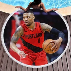 Excellent NBA Basketball Player Damian Lillard Round Beach Towel 1