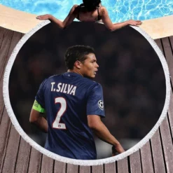 Excellent PSG Soccer Player Thiago Silva Round Beach Towel 1