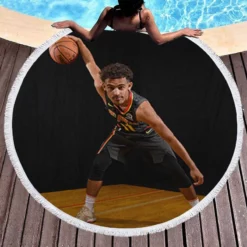 Exciting Basketball Player Trae Young Round Beach Towel 1