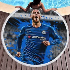 Exciting Chelsea Football Player Eden Hazard Round Beach Towel 1