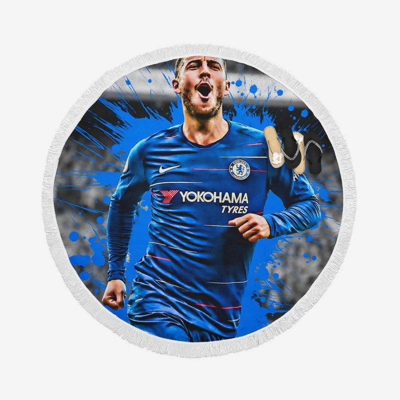 Exciting Chelsea Football Player Eden Hazard Round Beach Towel