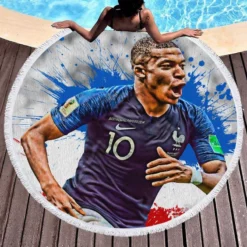 Exciting Franch Football Player Kylian Mbappe Round Beach Towel 1