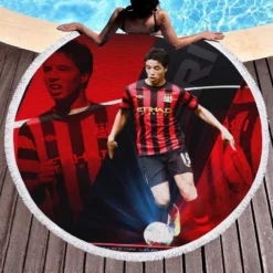 Exciting Midfield Soccer Player Samir Nasri Round Beach Towel 1