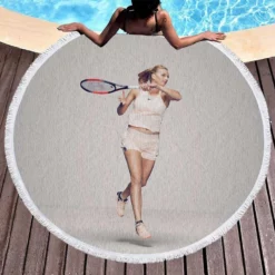 Excititng Czech Tennis Player Petra Kvitova Round Beach Towel 1