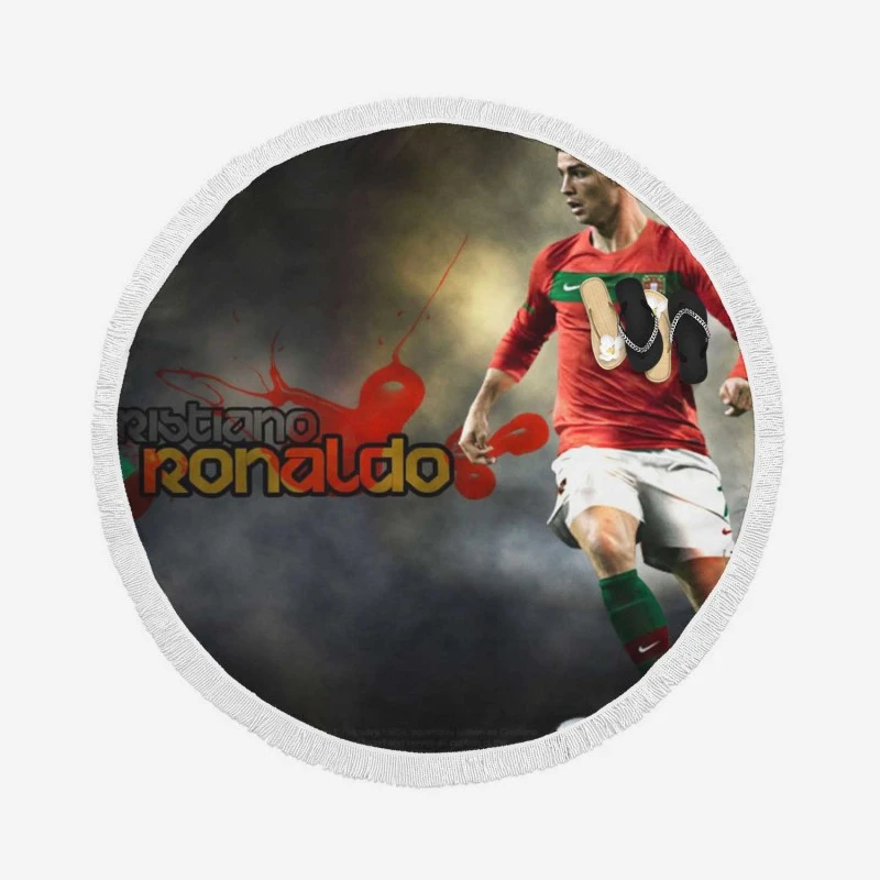 Extraordinary Portugal Cristiano Ronaldo Football Player Round Beach Towel