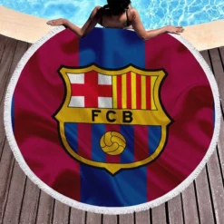 FC Barcelona Striped Design Football Logo Round Beach Towel 1