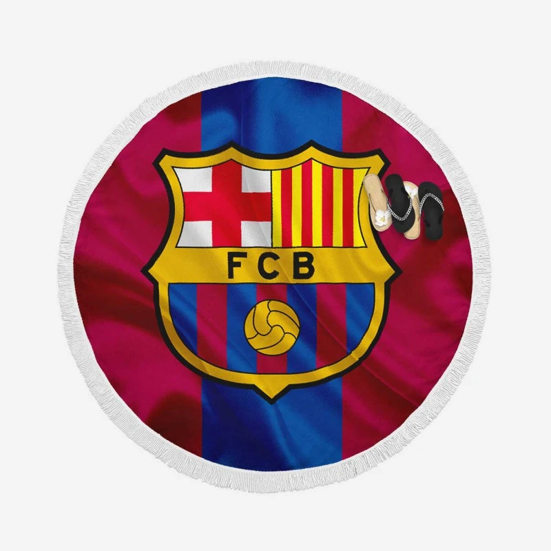 FC Barcelona Striped Design Football Logo Round Beach Towel