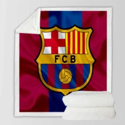FC Barcelona Striped Design Football Logo Sherpa Fleece Blanket