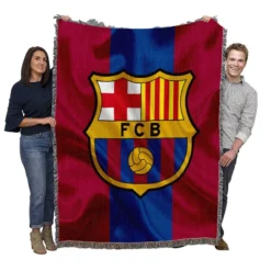 FC Barcelona Striped Design Football Logo Woven Blanket